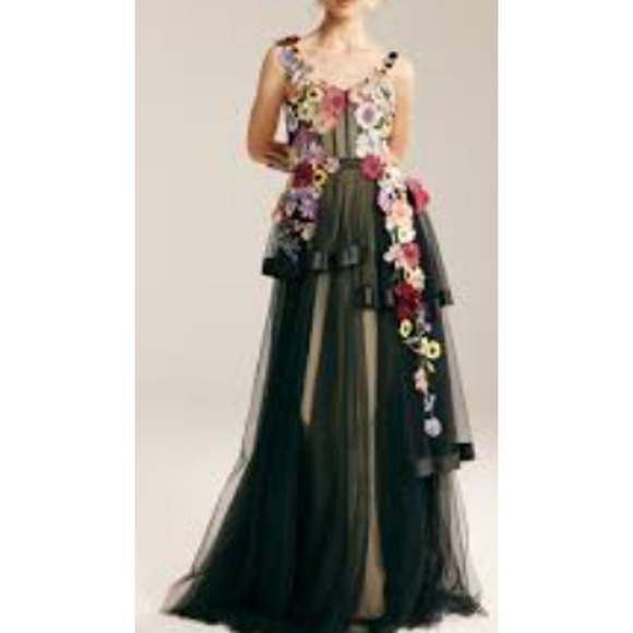 AW BRIDAL SZ 4 S black Patty tulle embroidered multi floral maxi dress NEW B59 - Picture 1 of 8
